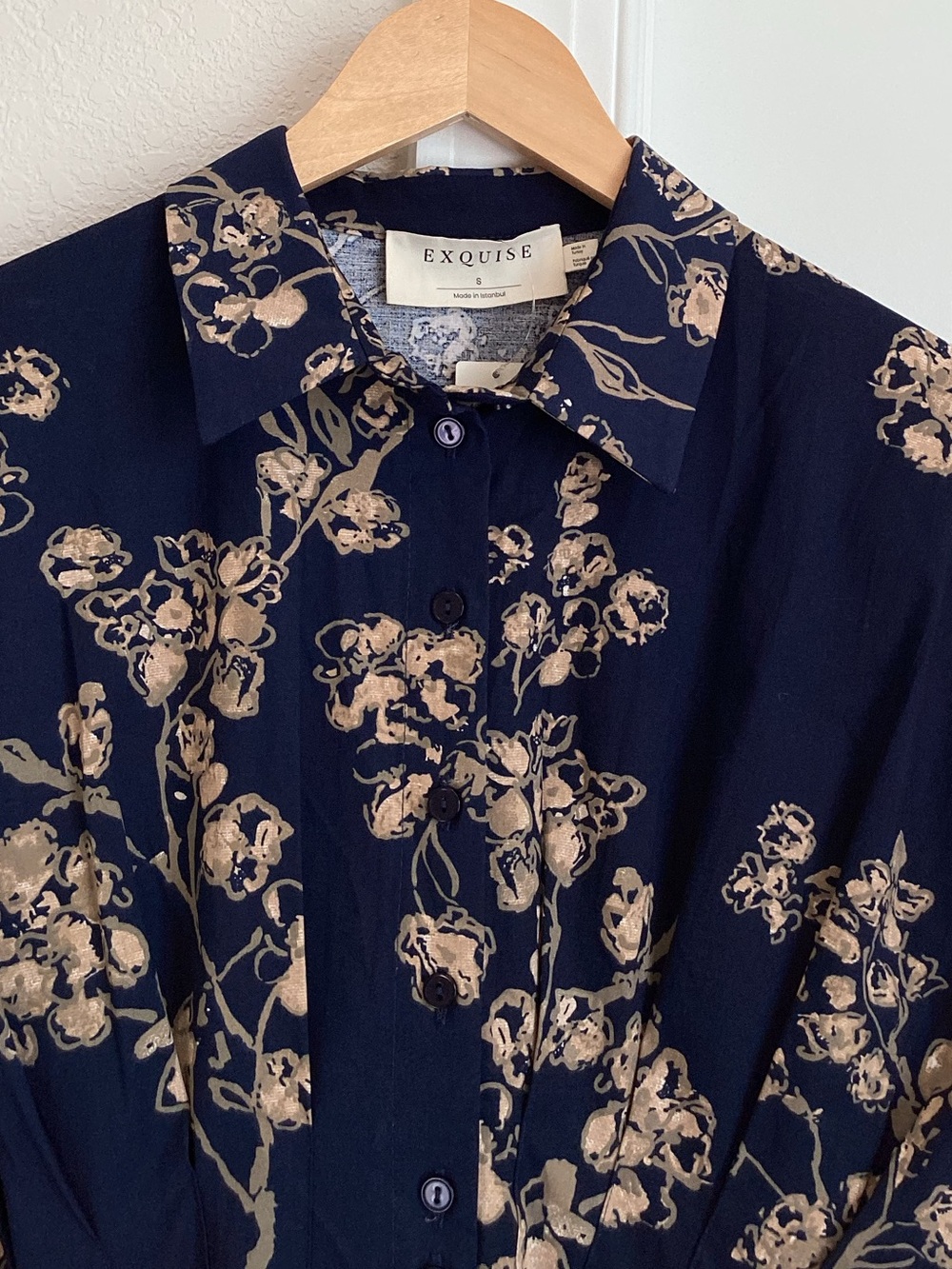 Exquise Tobie Short-Sleeve Midi Shirt Dress NEW Navy Blue Floral Anthropologie - Picture 8 of 15